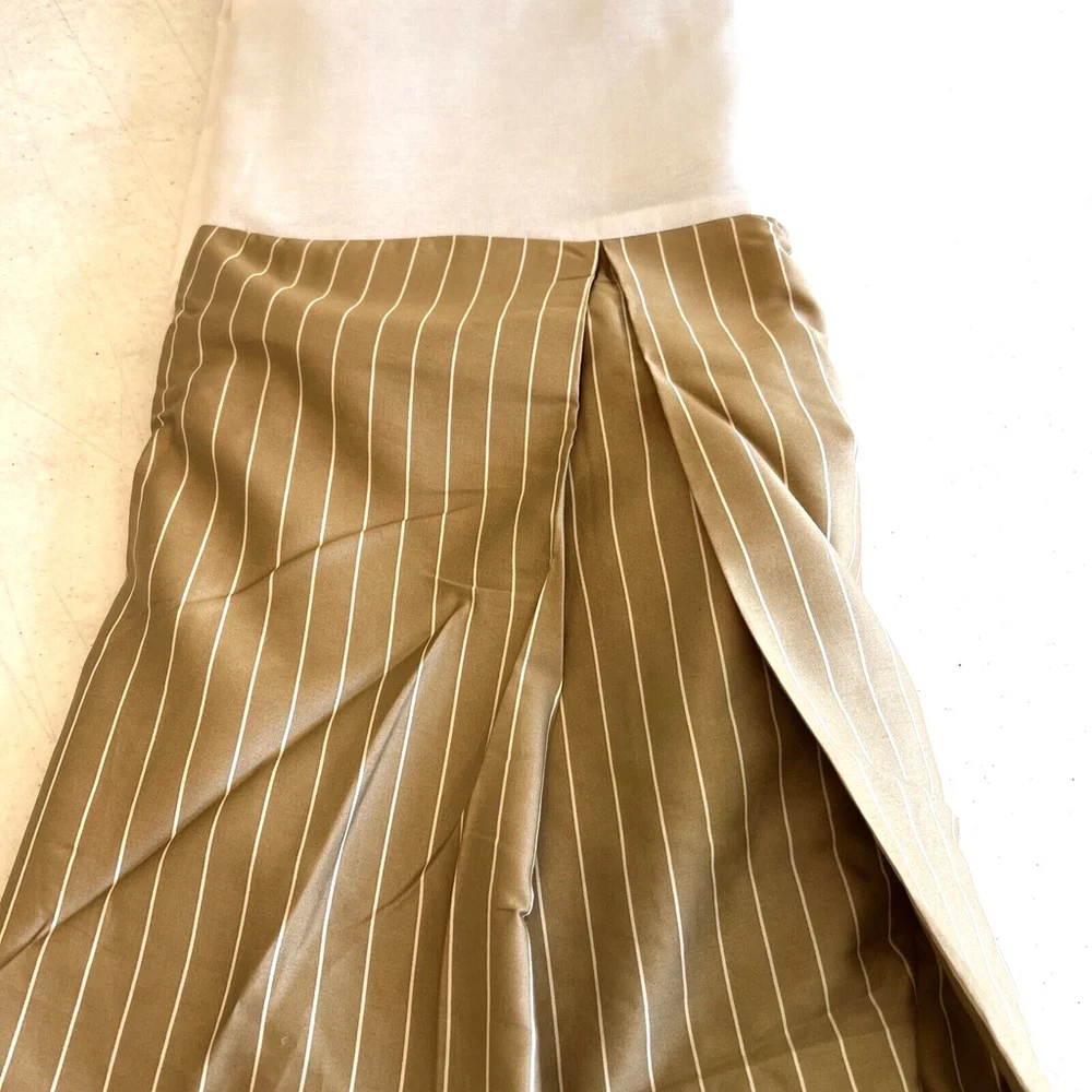 RALPH LAUREN 52ND STREET CARAMEL CAMEL PINSTRIPE SATEEN KING BED SKIRT Vintage